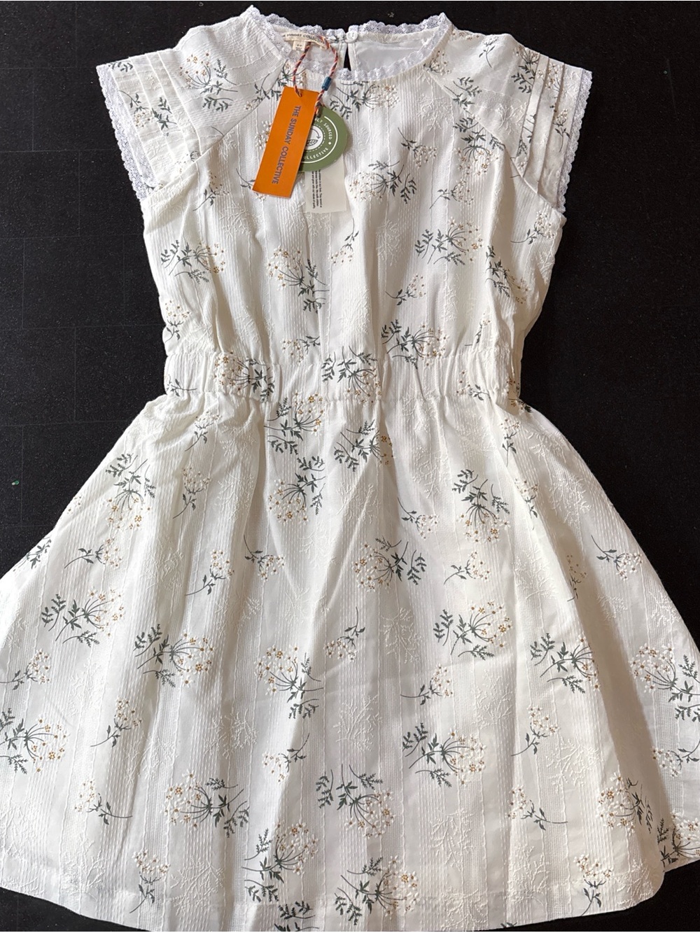 Girls White Floral Lace-Trim Dress